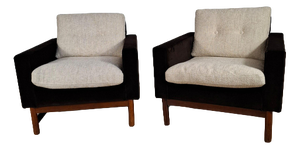 Mid-Century Modern Armchairs Upholstered in Hermès Velvet and Linen Bouclé, Set of 2