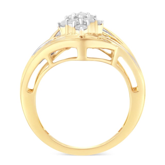 Amuse your lady love with this eye-catching diamond fashion ring. Fashioned in a unique design and crafted of 10k yellow...