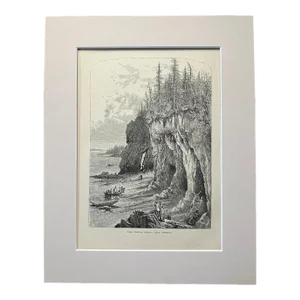 Antique 1874 Wood Engraving "The Cliffs Near 'The Ovens'" Maine in 11x14 Mat