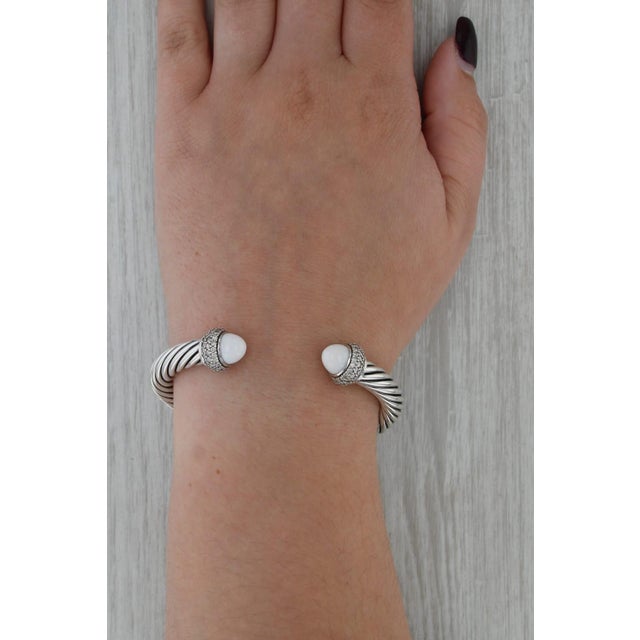 Metal Yurman 1.40ctw Diamond White Agate Cuff Bracelet W/ Pouch Sterling Silver 6.5" For Sale - Image 7 of 8