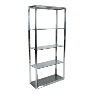 1970s Chrome and Smoked Glass Five-Tier Étagère in the Style of Milo Baughman For Sale