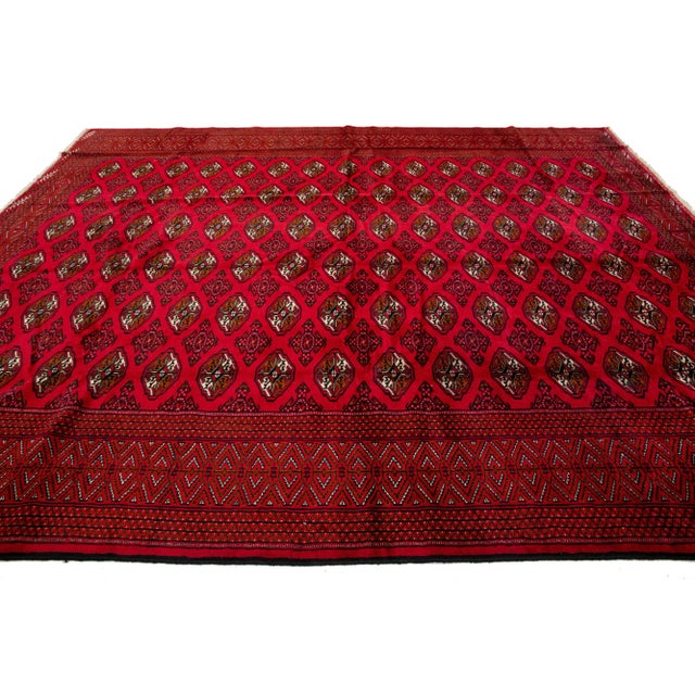 1960s Red 1960s Handmade Persian Wool Rug With Geometric Motif For Sale In New York - Image 6 of 7