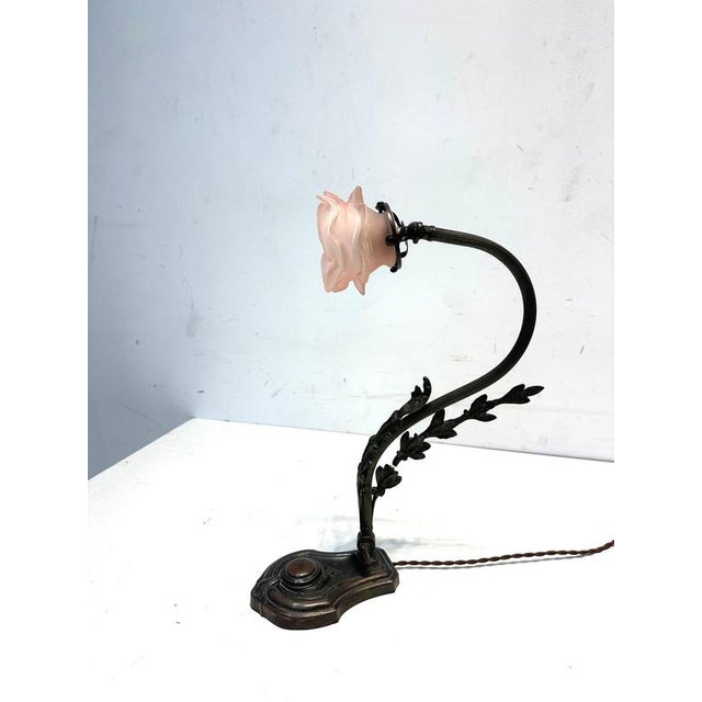 Art Nouveau Table Lamp with Floral Glass Shade For Sale - Image 5 of 5
