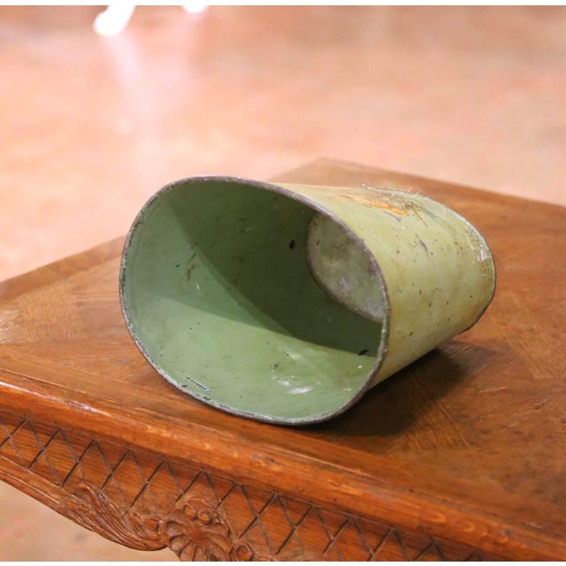 Celadon Early 20th Century French Hand-Painted Tole Waste Basket With Sailing Ship For Sale - Image 8 of 9
