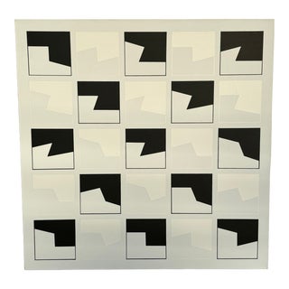 Original 1972 Elliott Thompson 'Two-53-B' Deconstruction of the Square Black & White Geometric Abstract Painting For Sale