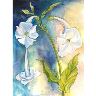 Floral Original Painting, "Nicotiana I" Contemporary Expressionist Style Botanical Oil Painting For Sale