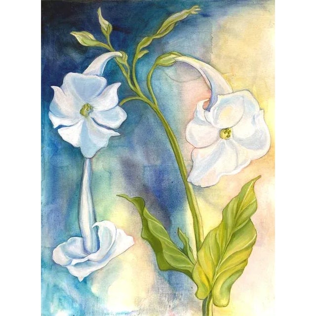 Floral Original Painting, "Nicotiana I" Contemporary Expressionist Style Botanical Oil Painting For Sale