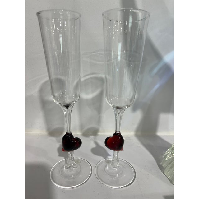 2010s Murano Glass Flutes With Hearts For Sale - Image 5 of 6