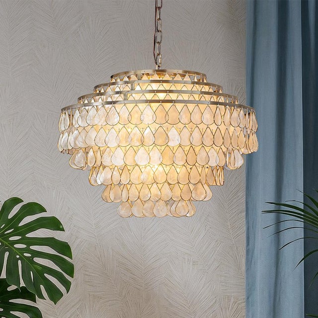 Aloadecor Natural Capiz Shell Four-Tier Chandelier For Sale - Image 4 of 6