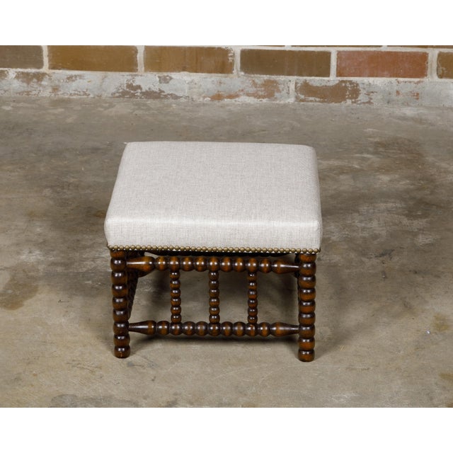 English English 19th Century Bobbin Stool with Upholstered Seat and Nailhead Trim For Sale - Image 3 of 11