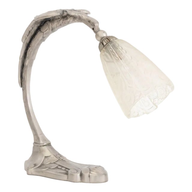 French Art Deco Eagle Form Chrome Table Lamp For Sale
