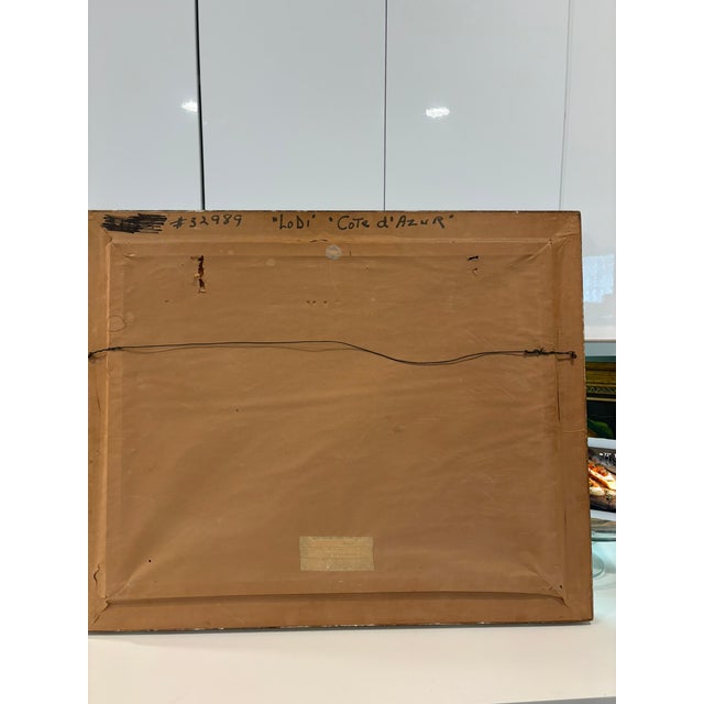 Verdigris Vintage Textured Impressionist Oil Painting Cote d'Azur Coastal Town Landscape in Carved Wood Frame For Sale - Image 8 of 15