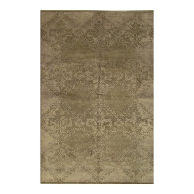 12x15 Trara Bespoke Beige Damask Contemporary Hand Knotted Wool Carpet Rug For Sale