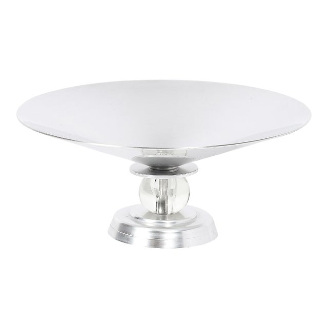 Art Deco Brushed Aluminum & Glass Centerpiece Bowl Signed Kensington For Sale