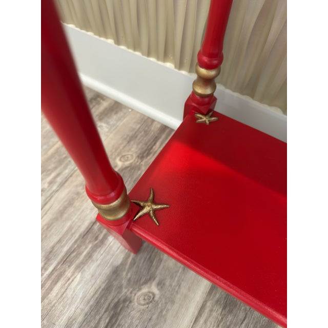 2020s Solid Wood Console Table, Narrow Hallway Furniture, Red and Gold Palm Beach Tropical Decor For Sale - Image 5 of 11