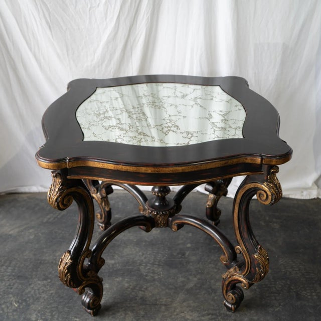 Set of 3 unusual custom built vintage tables with antiqued silver mirrored inserts at top. Use as side, accent or...