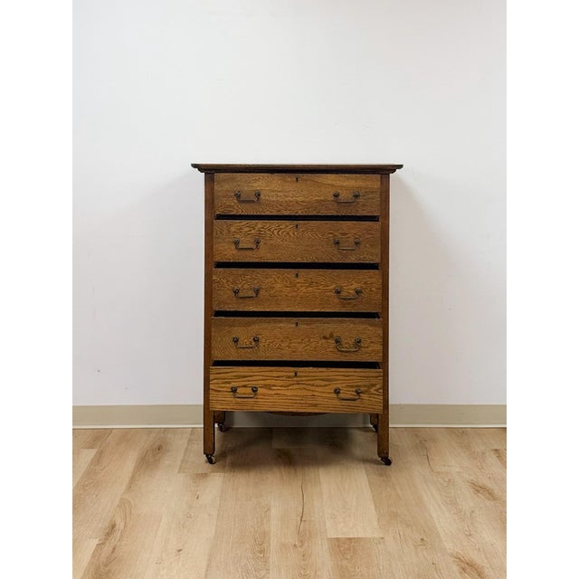 Antique Oak Dresser Five Drawer Tallboy Chest of Drawers Bedroom Furniture For Sale In Tampa - Image 6 of 10