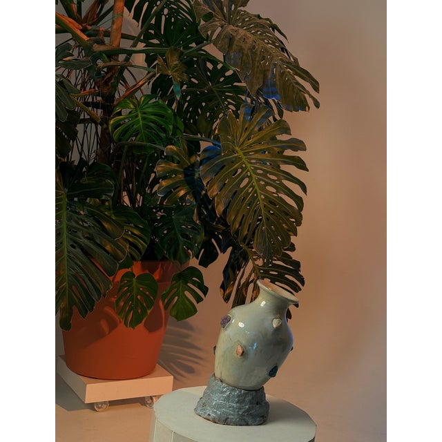 Sculptural Ceramic Vase With Natural Stones, Handmade Pottery, One of a Kind Collectible Decor For Sale - Image 4 of 9