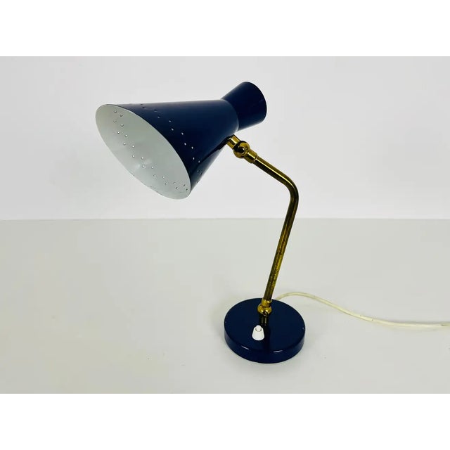 Blue Italian Stilnovo Blue and Brass Table Lamp, 1960s, Italy For Sale - Image 8 of 13