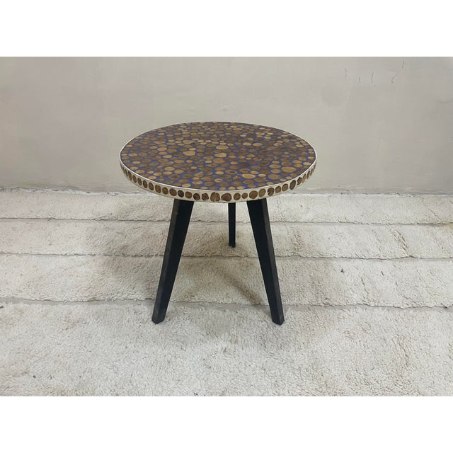 2020s Handmade Round Side Table: Walnut Inlays, Resin Edge - Mid-Century Modern For Sale - Image 5 of 6