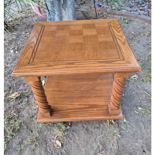 Elevate your living space with this striking pair of mid-century end tables, beautifully blending Spanish Revival flair...