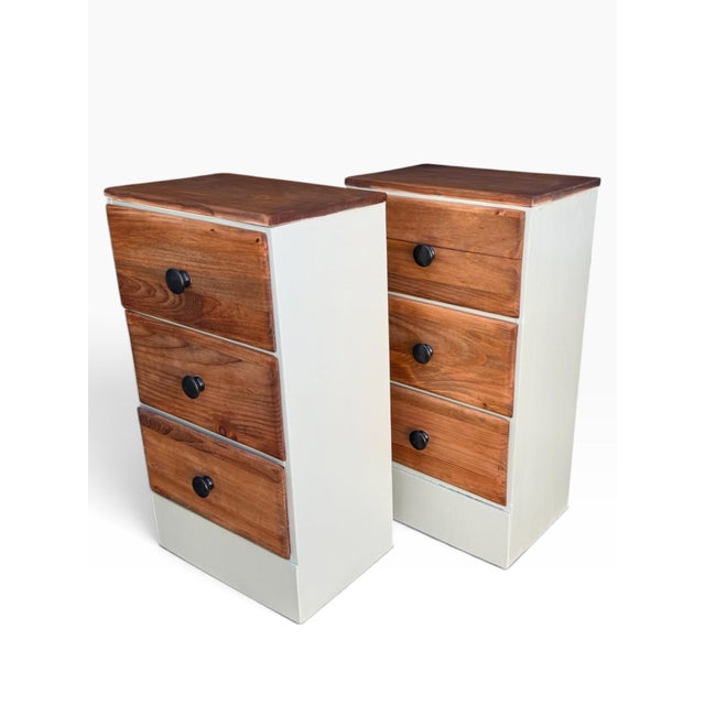 Vintage Handmade Solid Wood Pair of Nightstands Refinisfed in Walnut and Sage Green For Sale In Buffalo - Image 6 of 9