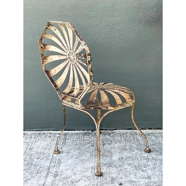 Vintage Heavily Distressed Francois Carre Sunburst Metal Chair For Sale - Image 11 of 12