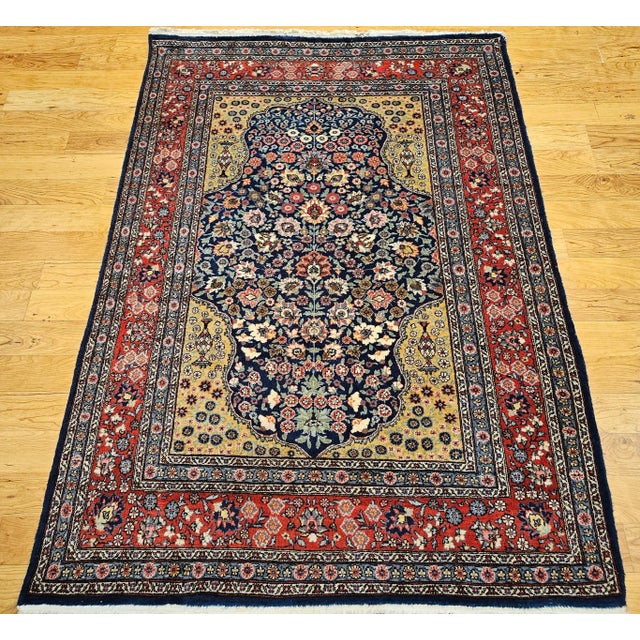 Early 20th Century Vintage Persian Tabriz Area Rug, Floral Pattern, Handwoven Wool, Navy & Red, 4’ X 6’ For Sale - Image 5 of 12