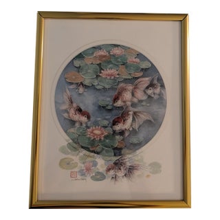 1980s Chinese Goldfish and Water Lilies For Sale