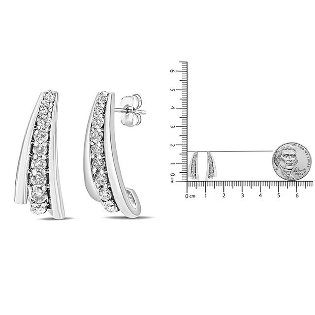 Early 21st Century .925 Sterling Silver 1 Cttw Round Diamond Graduated Huggie Earrings (I2-I3 Clarity, I-J Color) For Sale - Image 5 of 5
