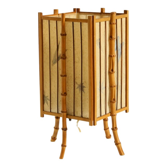 Mid-Century Modern French Table Lamp in Bamboo and Parchment Paper, 1950s For Sale