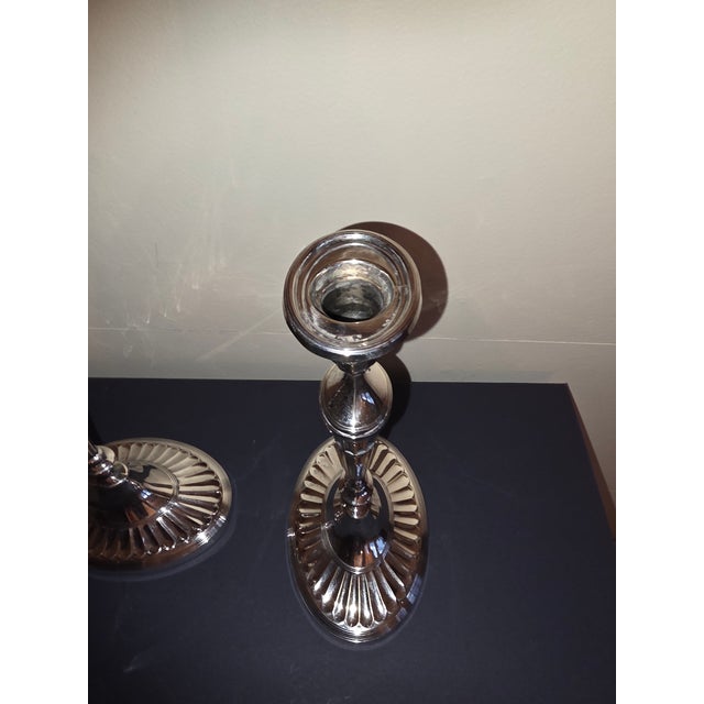 Pair of Silver Plated Adam Style Candlestick Holders For Sale - Image 4 of 7