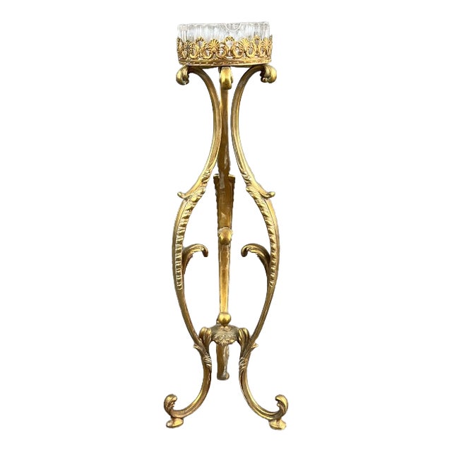 20th Century Standing Ashtray in Gilt Bronze and Crystal For Sale