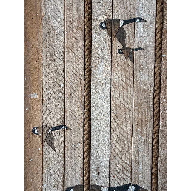 Large Vtg. 1989 Wood Inlay Geese Landscape Art Signed by C. Pruitt Inscribed 19th C. Wood Lath For Sale - Image 13 of 18