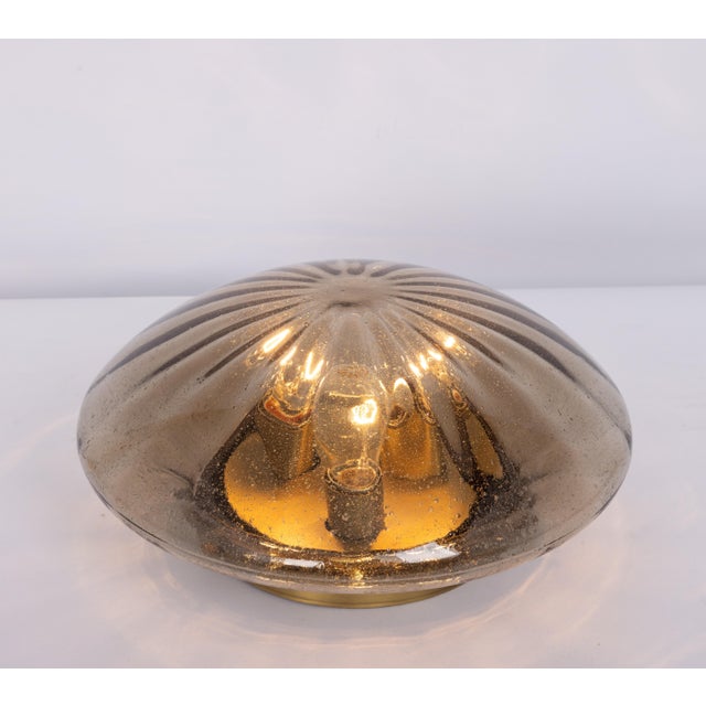 Gold Round Smoked Glass Flush Mount from Hillebrand, Germany, 1970 For Sale - Image 8 of 15