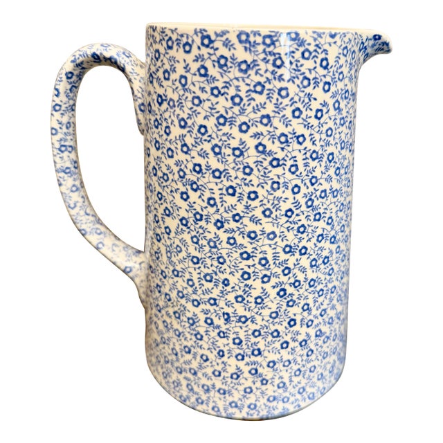 1980s Blue & White Floral Staffordshire England Pitcher For Sale