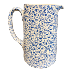 1980s Blue & White Floral Staffordshire England Pitcher