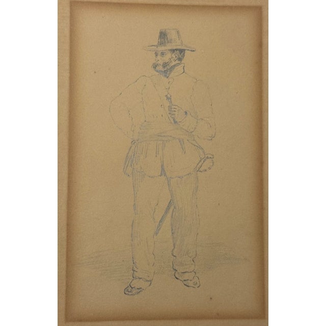 French 1830 French Military Portrait of Man in Uniform Armed Drawing Sketch For Sale - Image 3 of 9