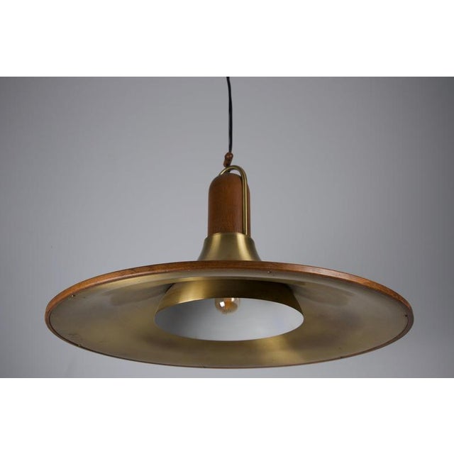 Mid-Century Teak and Brass Pendant Lamp, Italy, 1960s For Sale - Image 11 of 14