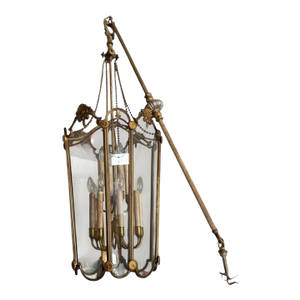 Antique Regency Bronze & Glass Light Fixture Pendant Lantern Chandelier