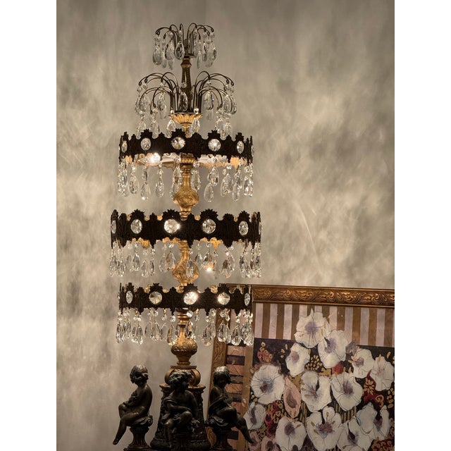 Vintage Hollywood Regency Multi-Tier Crystal Waterfall Chandelier Table Lamp For Sale - Image 12 of 12