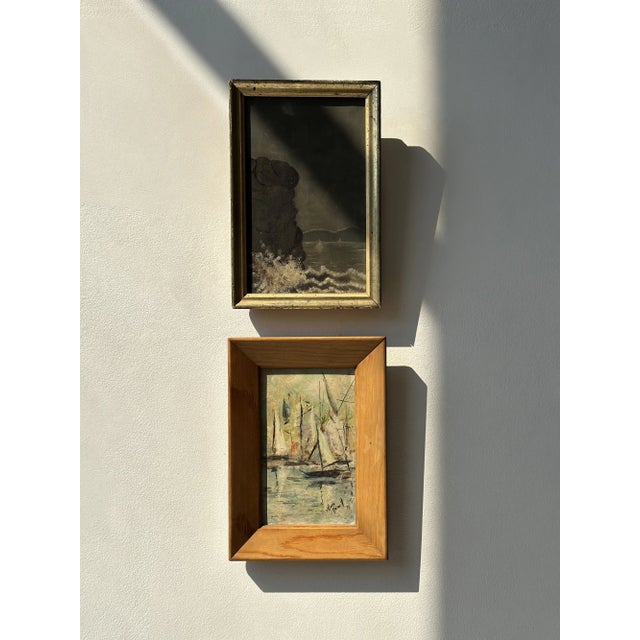 Vintage Framed Impressionist Oil on Board Painting of Sailboats, Circa 1974 For Sale - Image 4 of 16