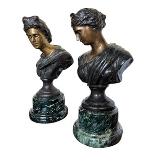 Pair of Bronze and Marble Greek Bust For Sale