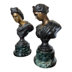 Pair of Bronze and Marble Greek Bust