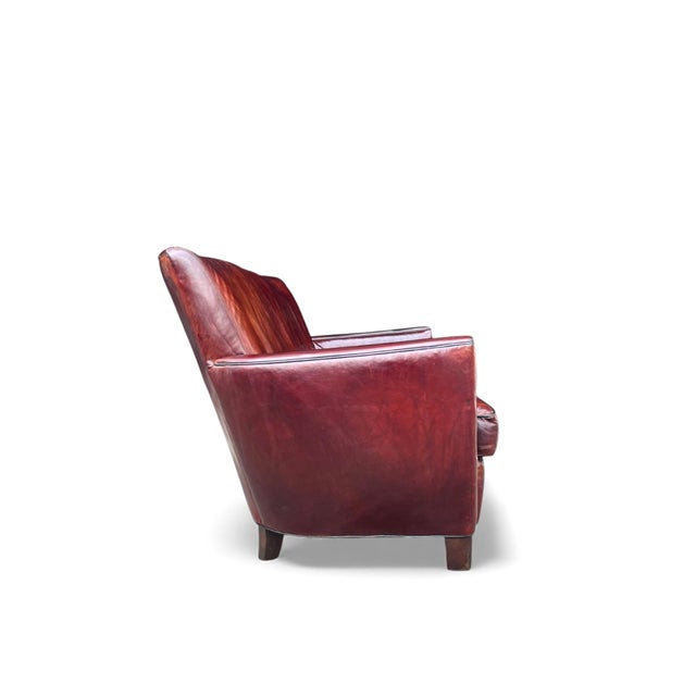 2000 - 2009 Restored Crate & Barrel Leather Loveseat – Distressed Patina, Solid Wood Frame For Sale - Image 5 of 17