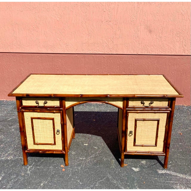 Vintage Coastal Bamboo And Grasscloth Desk Chairish