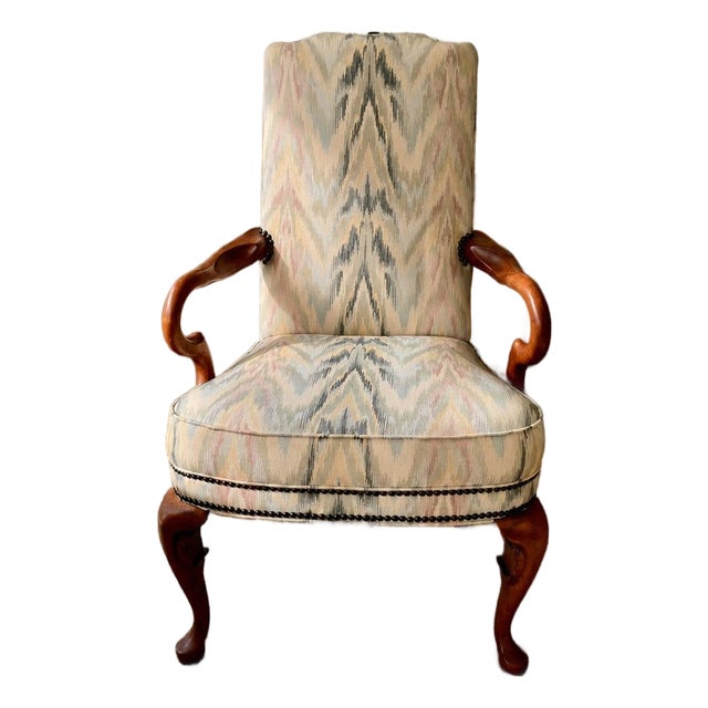 Vintage Pastel Ikat Sam Moore Queen Anne Accent Chair For Sale