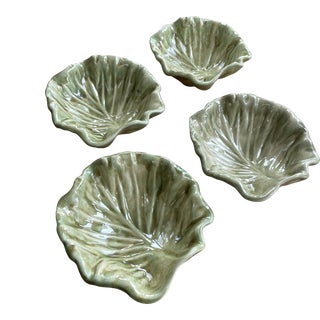 Vintage Cabbage Leaf Bowls Set of 4 Signed For Sale