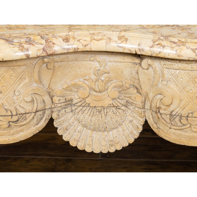French Rococo 18th Century Beech Wood Marble Top Console Table with Carved Apron For Sale - Image 10 of 11
