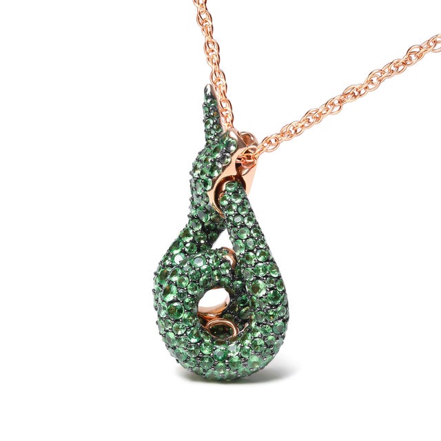 Contemporary 18K Rose Gold Round Green Tsavorite Gemstone Cluster Spiral Snake Design 18" Pendant Necklace (AAA+ Quality) For Sale - Image 3 of 6